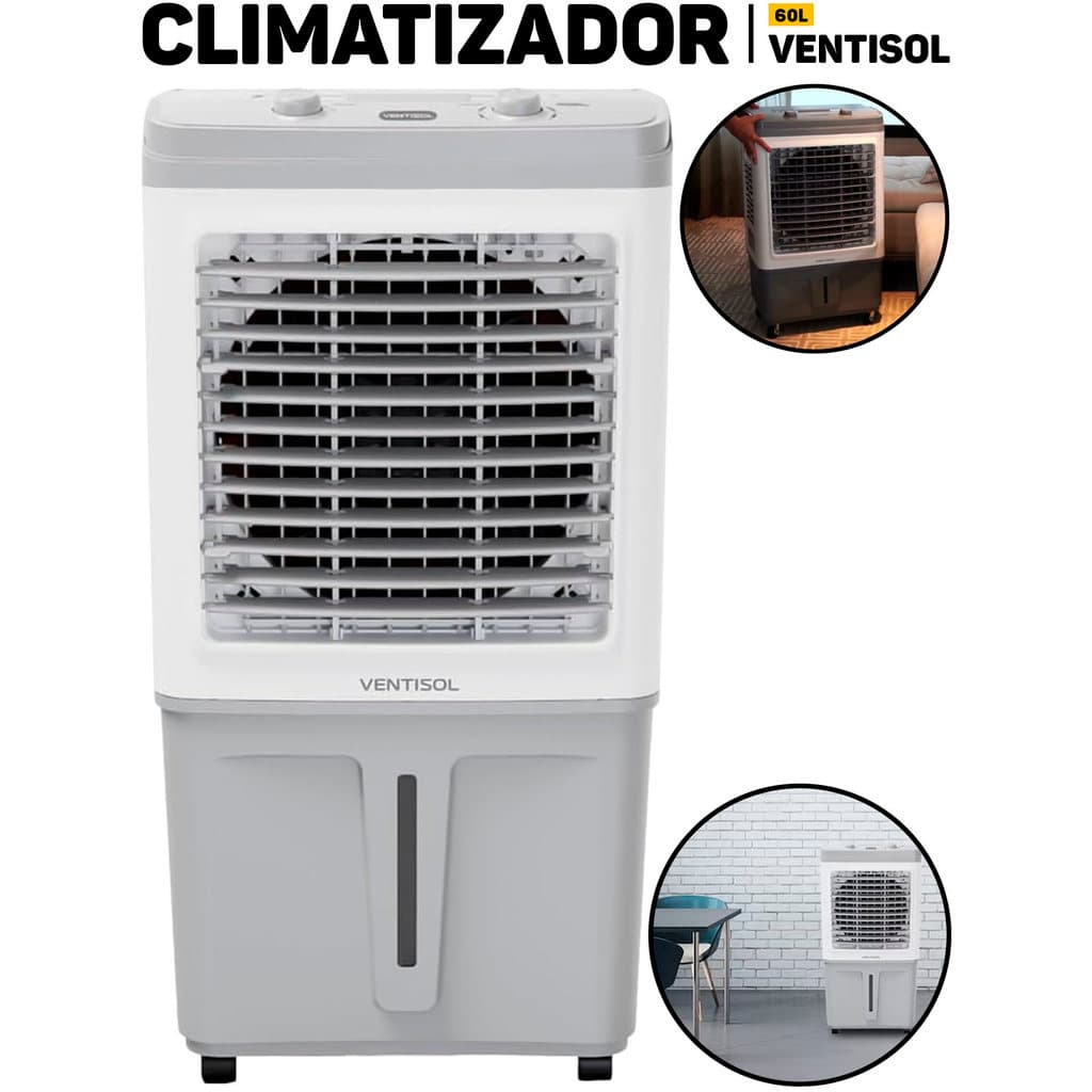 Climatizador De Ar Industrial Ventisol Pro 60 Litros 150W Ventilador Umidificador Portátil P/ Galpão Casa Sala