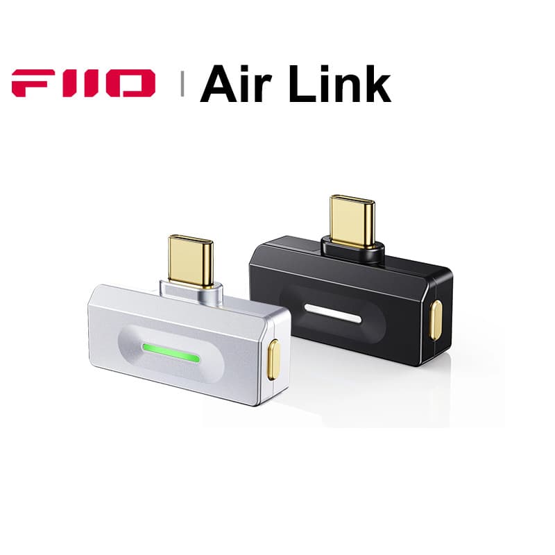 Transmissor Bluetooth FiiO Air Link Tipo-C BT6.0 prateado e preto com conector dourado