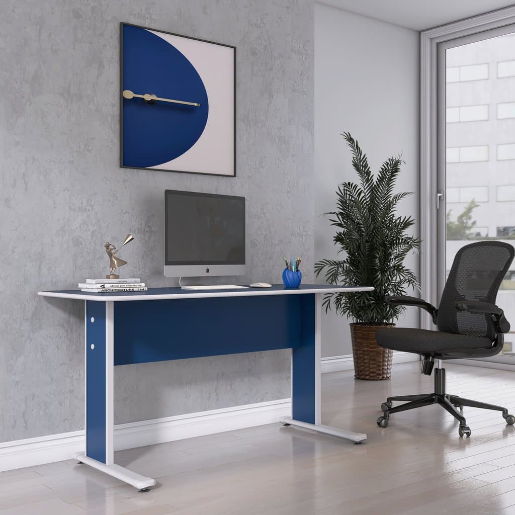 Escrivaninha Mesa Escritório Secretária Mx120 Maxxi Cinza Azul