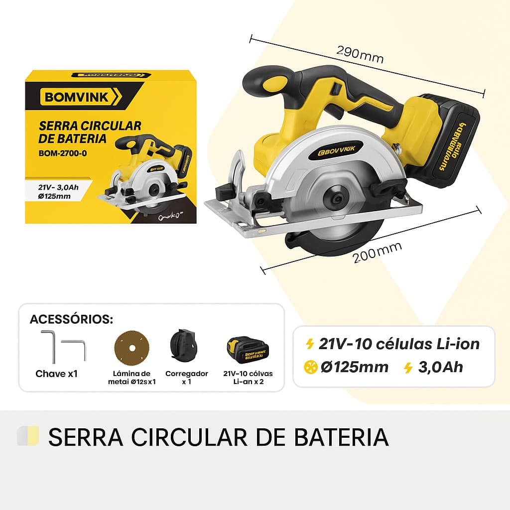 Serra circular de bateria Bomvink BOM-2700-0 com caixa e acessórios