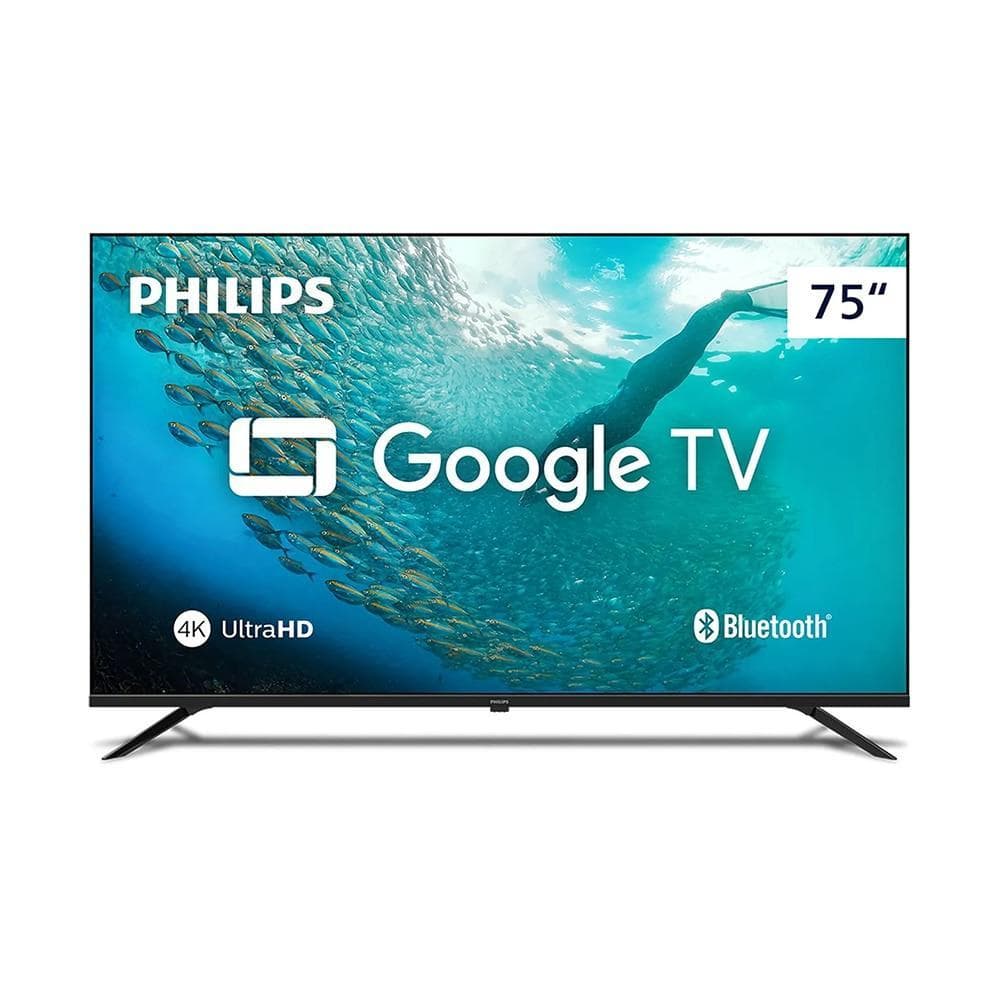 Smart TV Philips 75 polegadas 4K UHD Google TV design slim