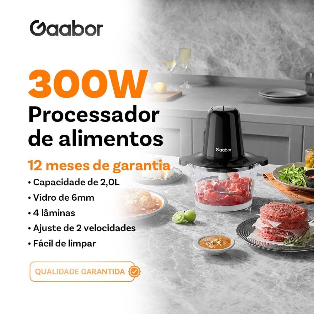 Gaabor Processador de Alimentos 127V 300W 2L Vidro 4 Lâminas MG15M02A