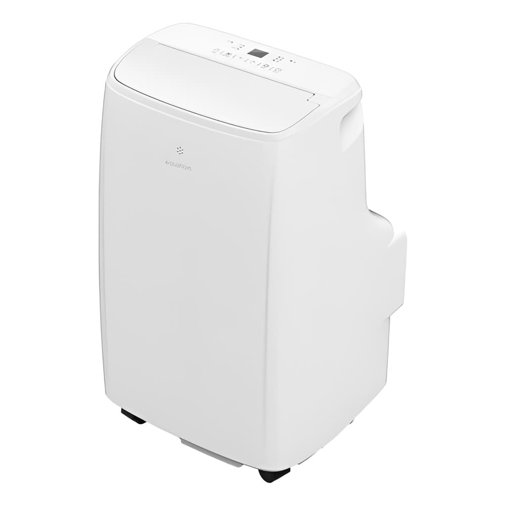 Ar condicionado portátil 12000 BTUs branco, controle remoto, display digital, rodas para mobilidade, fundo branco