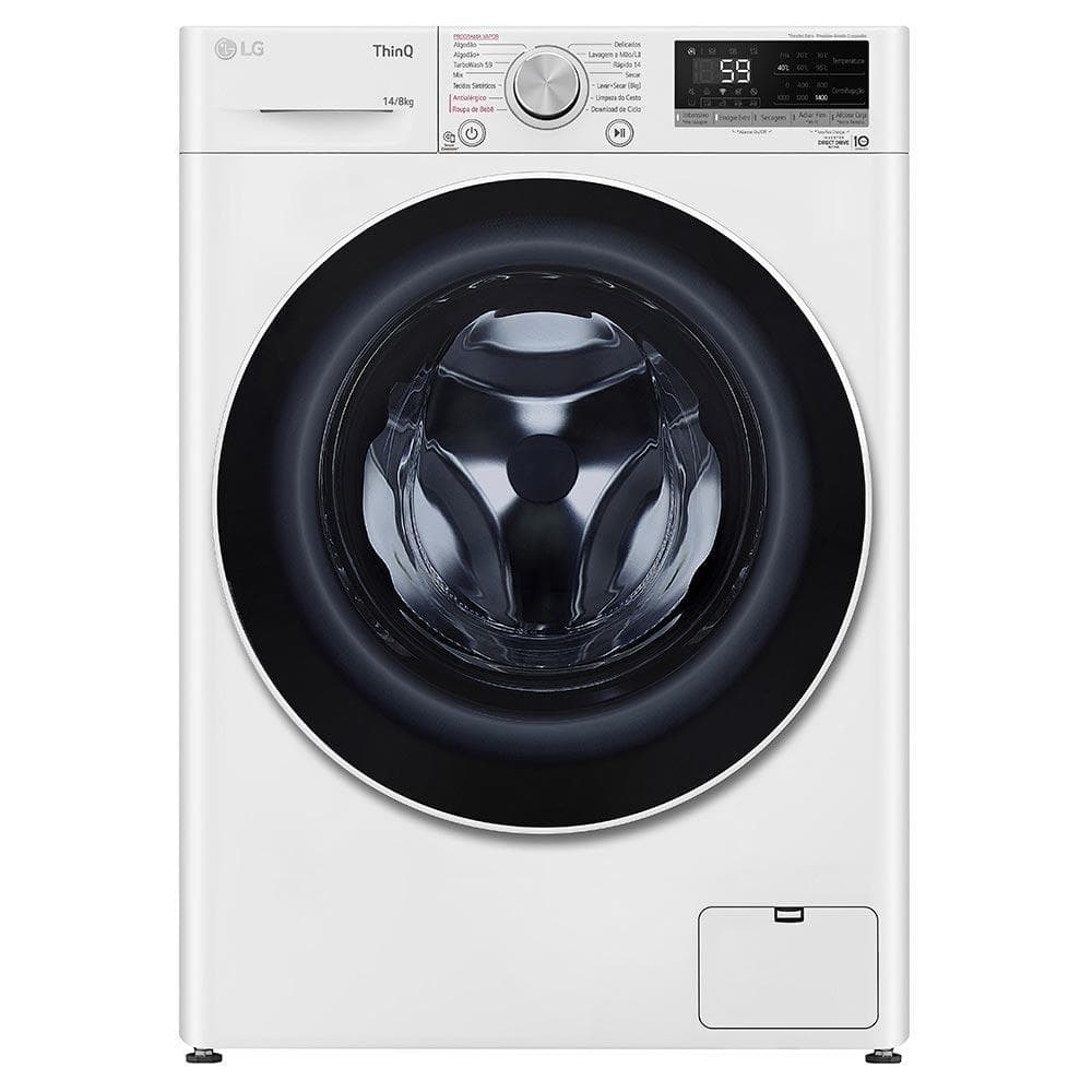 Lavadora e secadora LG de 14 kg com Inteligência Artificial AIDDT branca