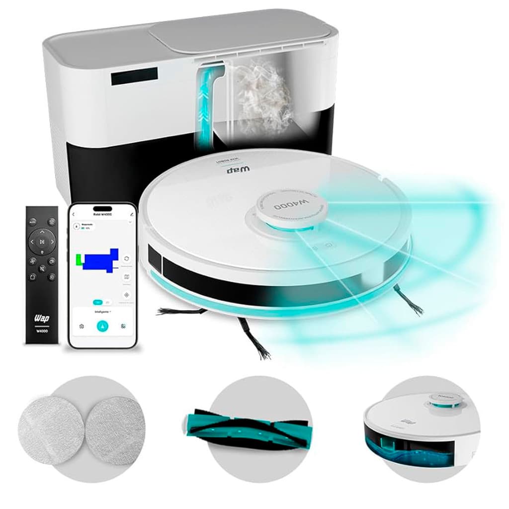 Robô Aspirador WAP Autolimpante Mapeamento Passa Pano MOP com controle remoto e acessórios