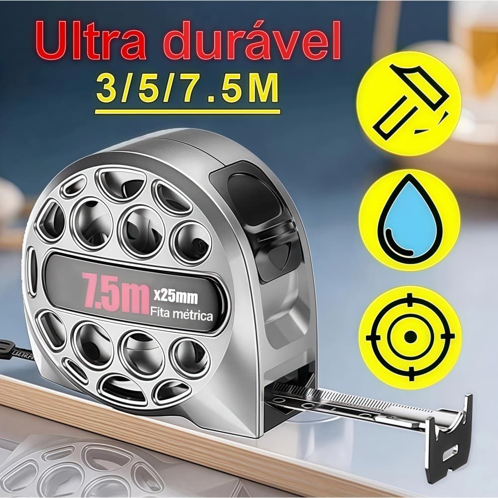 Fita Métrica de Aço Inox Profissional 3/5/7,5m – Alta Precisão, Água-resistente,  Anti-ferrugem