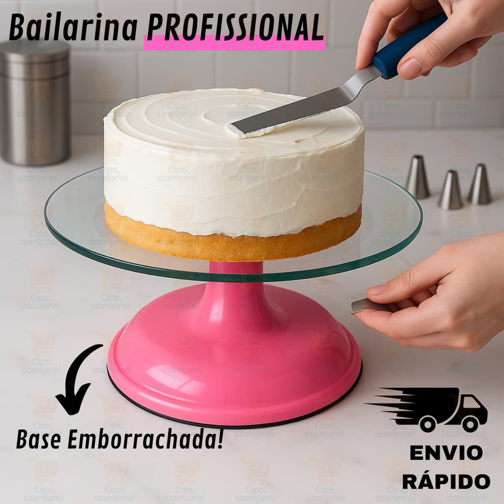 Bailarina Prato Giratória Profissional Base De Vidro Para Decorar Bolos Confeitaria