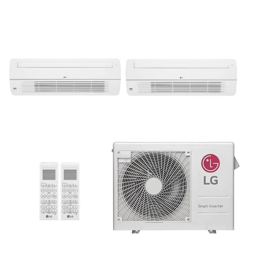 Ar-Condicionado Multi Split Inverter LG 21.000 BTUs com duas evaporadoras cassete 1 via, dois controles remotos e unidade condensadora externa branca Smart Inverter