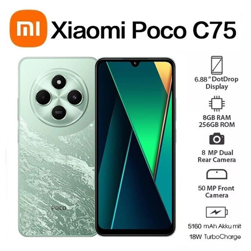 Celular Xiaomi Poco C75 Verde 8GB+256GB RAM Versão Global NFC Envio Imediato Tela 6.88" Bateria 5160 mAh