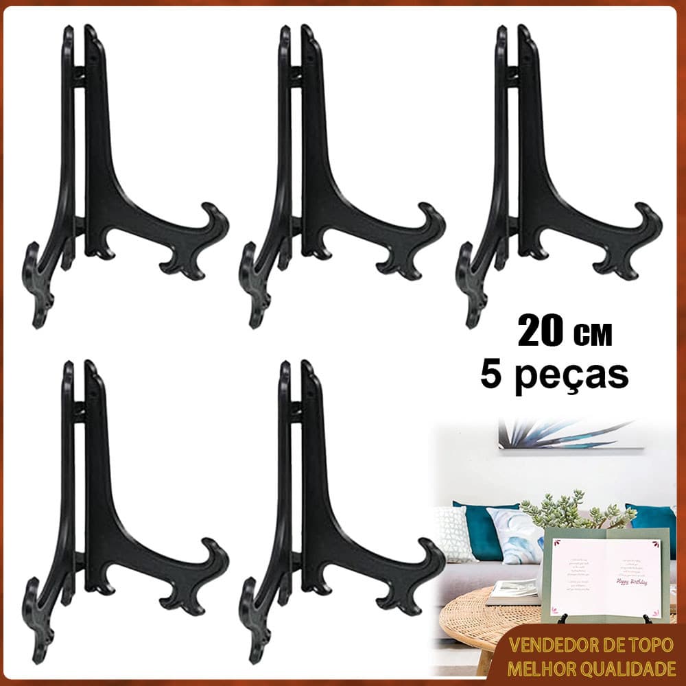 Suportes dobráveis de acrílico preto para placas de mesa, 5 peças, 20 cm