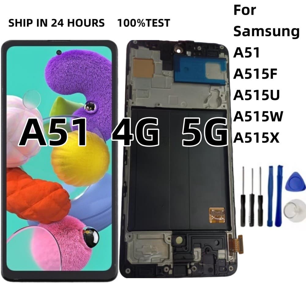 TFT OLED Para Samsung A51 Tela LCD Digitador Assembléia Peças SM A515F A515U A515W A515X Com Quadro 4G 5G De Toque