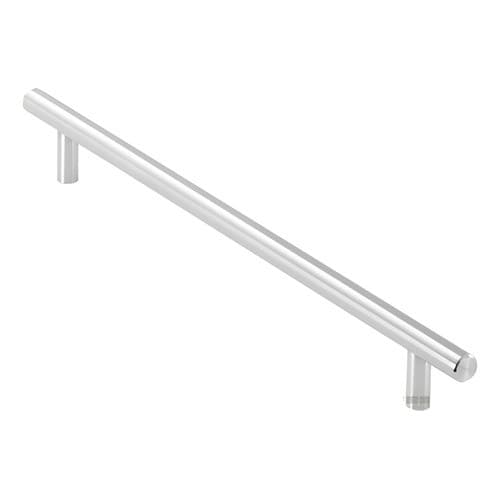 Puxador de haste 256mm em aço inoxidável escovado, acabamento brilhante, fundo branco