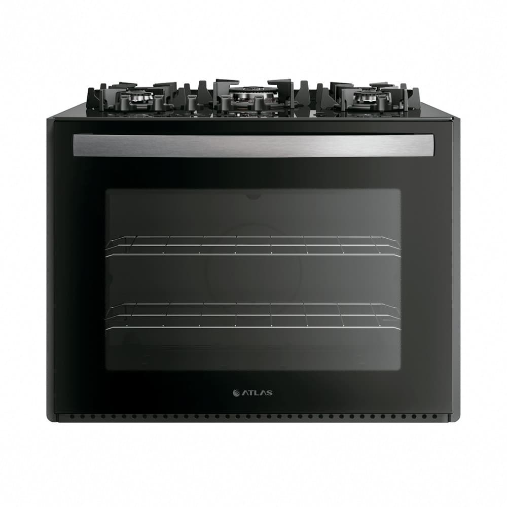 Fogão de embutir U Top 5 bocas com mesa de vidro Atlas, preto com detalhes prata
