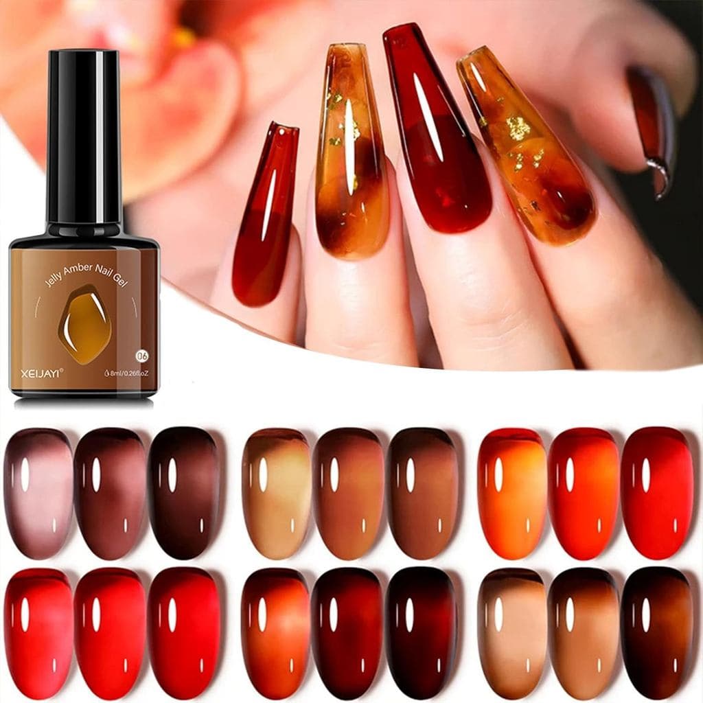 Gel Polonês De 6 Conjunto De Esmaltes De Nude Translúcido , Esmalte De Tartaruga Transparente Vermelho Coral Queimado Laranja Cinza Marrom ,