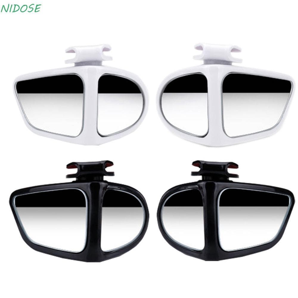 Espelho convexo de ponto cego profissional lateral rotativo 360 graus para carros NIDOSE, branco e preto, contra fundo branco.