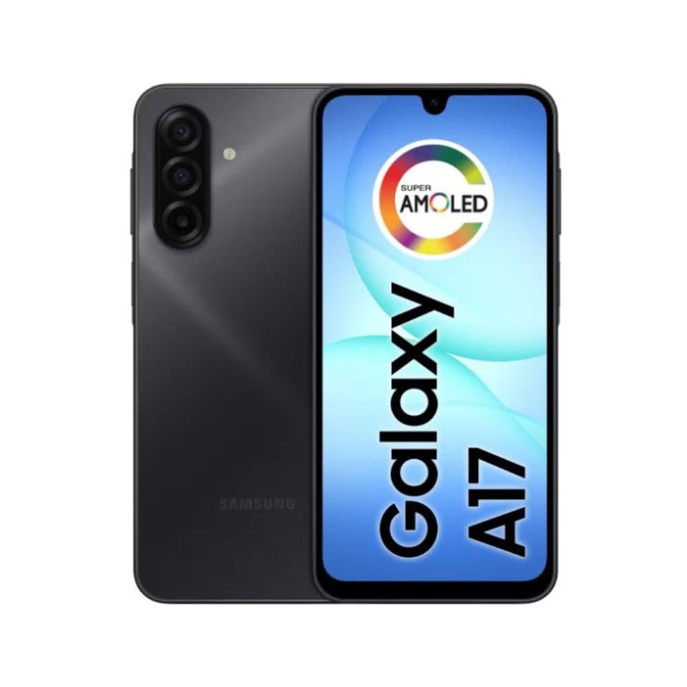 Smartphone Samsung Galaxy A17, câmera tripla, tela Super AMOLED, fundo branco
