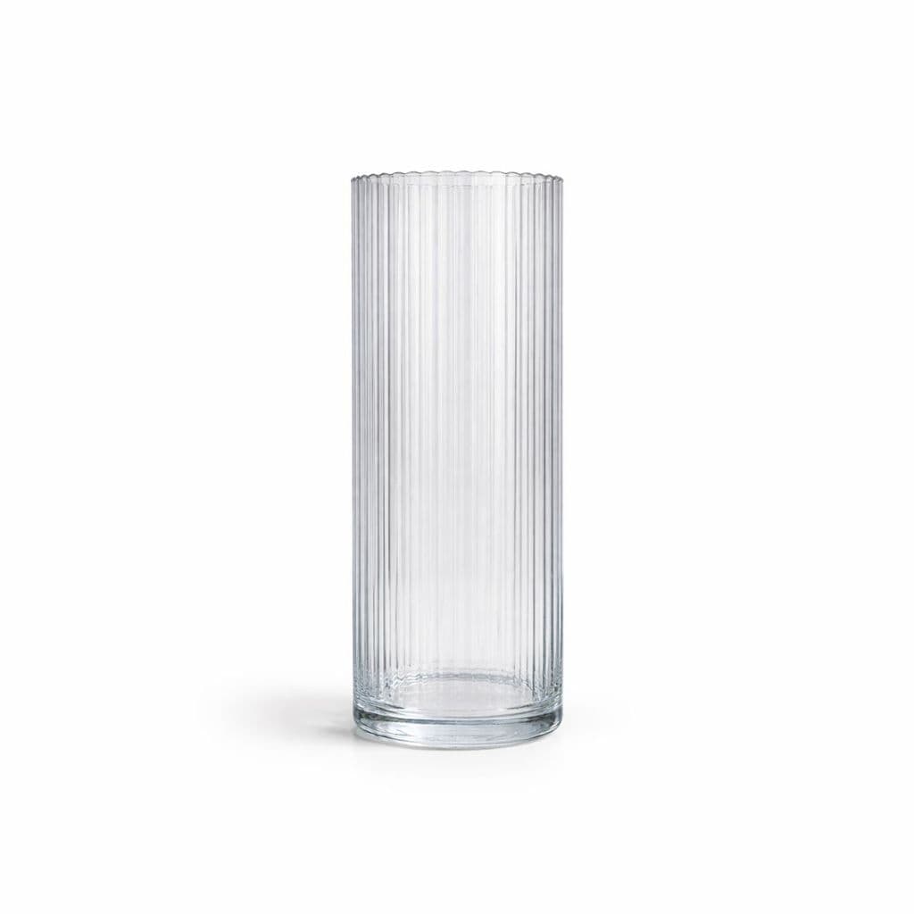 Vaso de vidro transparente cilíndrico canelado grande