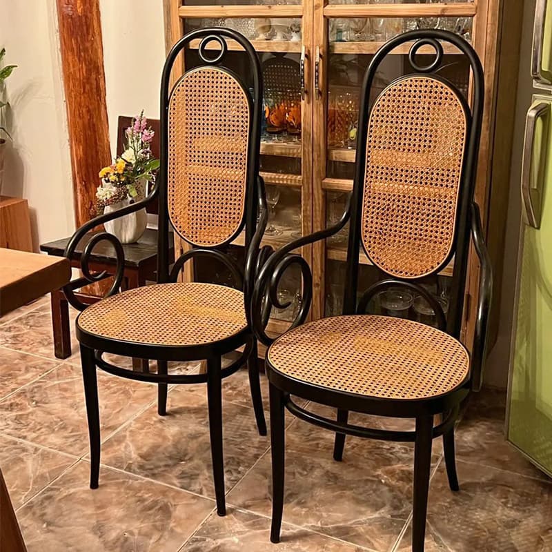 Retro madeira maciça indonésio Real rattan cadeira curvada artesanato de madeira alta volta assento rattan estilo Mediev
