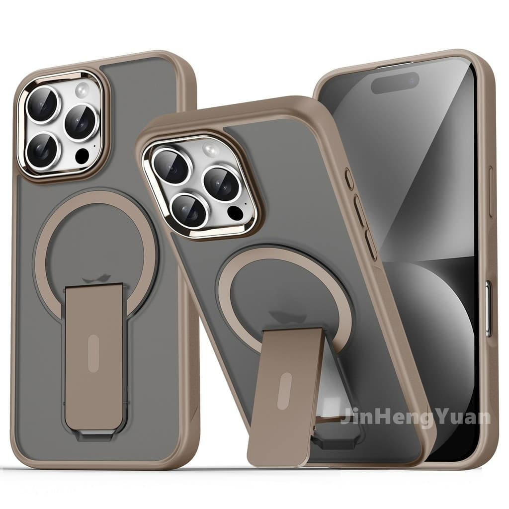 Capa de acrílico fosco cinza para iPhone 14 Pro Max com suporte magnético invisível