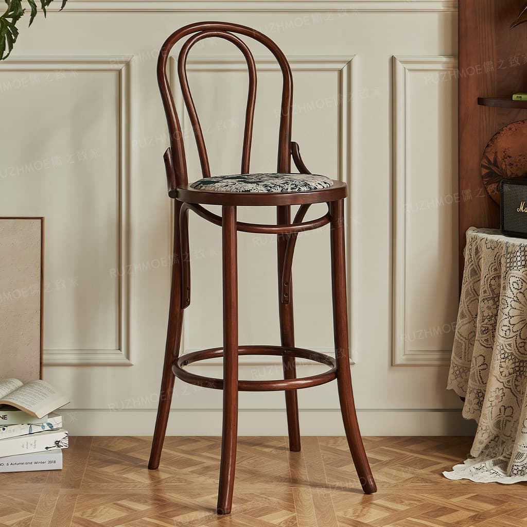 Retro madeira maciça Rattan encosto cadeira de bar madeira curvada Design traseiro com Pedal angustiado marrom escuro ma