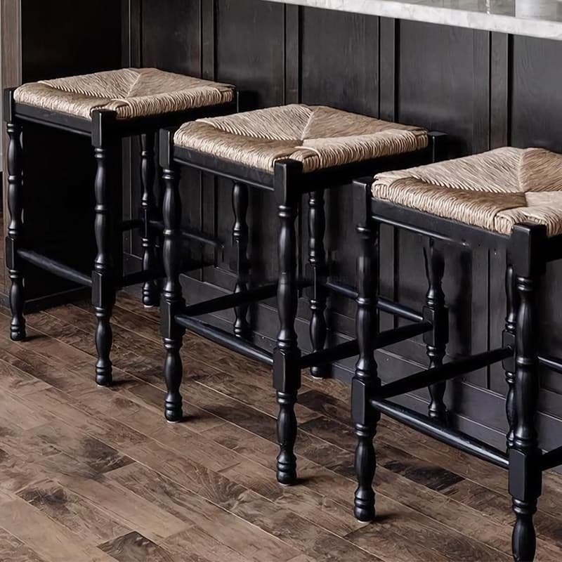 Nostálgico madeira maciça Rattan bar fezes clássico estilo Retro moldura de madeira maciça café/bar doméstico dedicado b