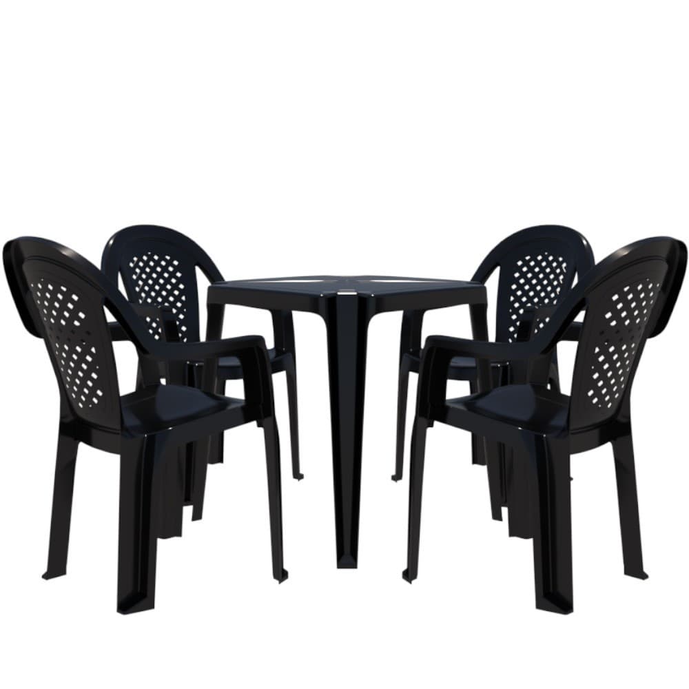 Conjunto de mesa Coruripe com 4 cadeiras plásticas c/ braço
