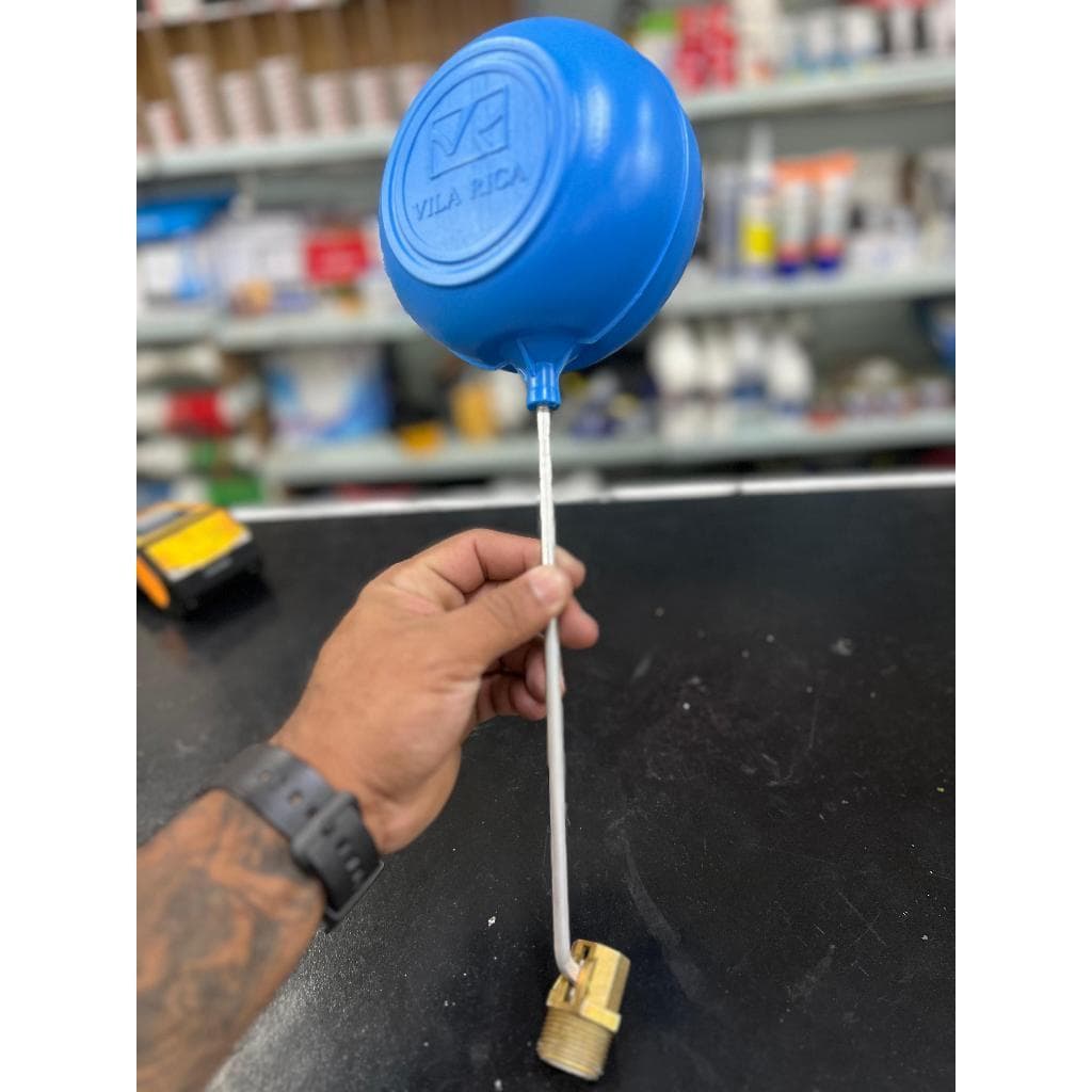 Boia de caixa d'água reforçada de metal com rosca de 3/4, azul, loja ao fundo