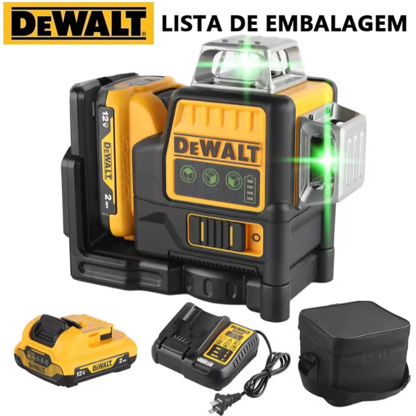 Nível de Laser de Camada Dupla • Posicionamento Preciso • Resposta Rápida • 360° Vertical • 12 Linhas de Luz Verde • Fer