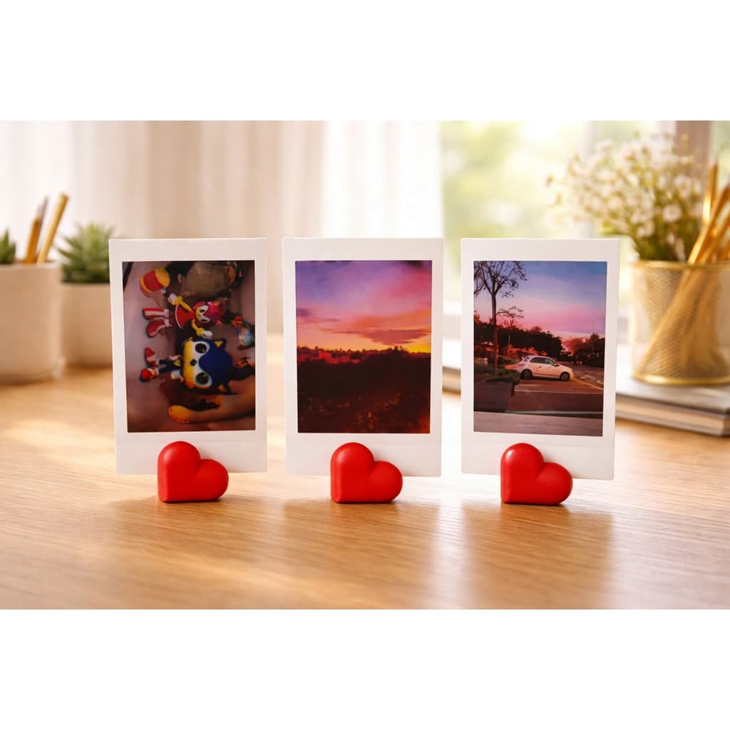 Porta Fotos Coração para Polaroid Suporte Expositor de Mesa Decorativo Mini Porta Retrato Minimalista