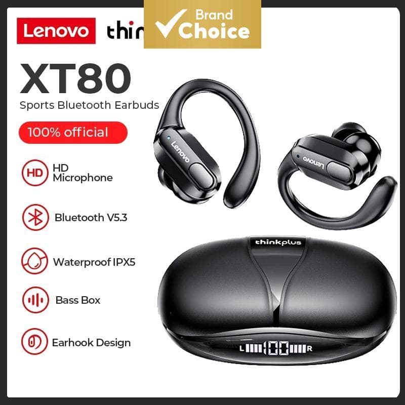 Fones de ouvido Lenovo XT80 esportivos sem fio com microfone HD e design ergonômico