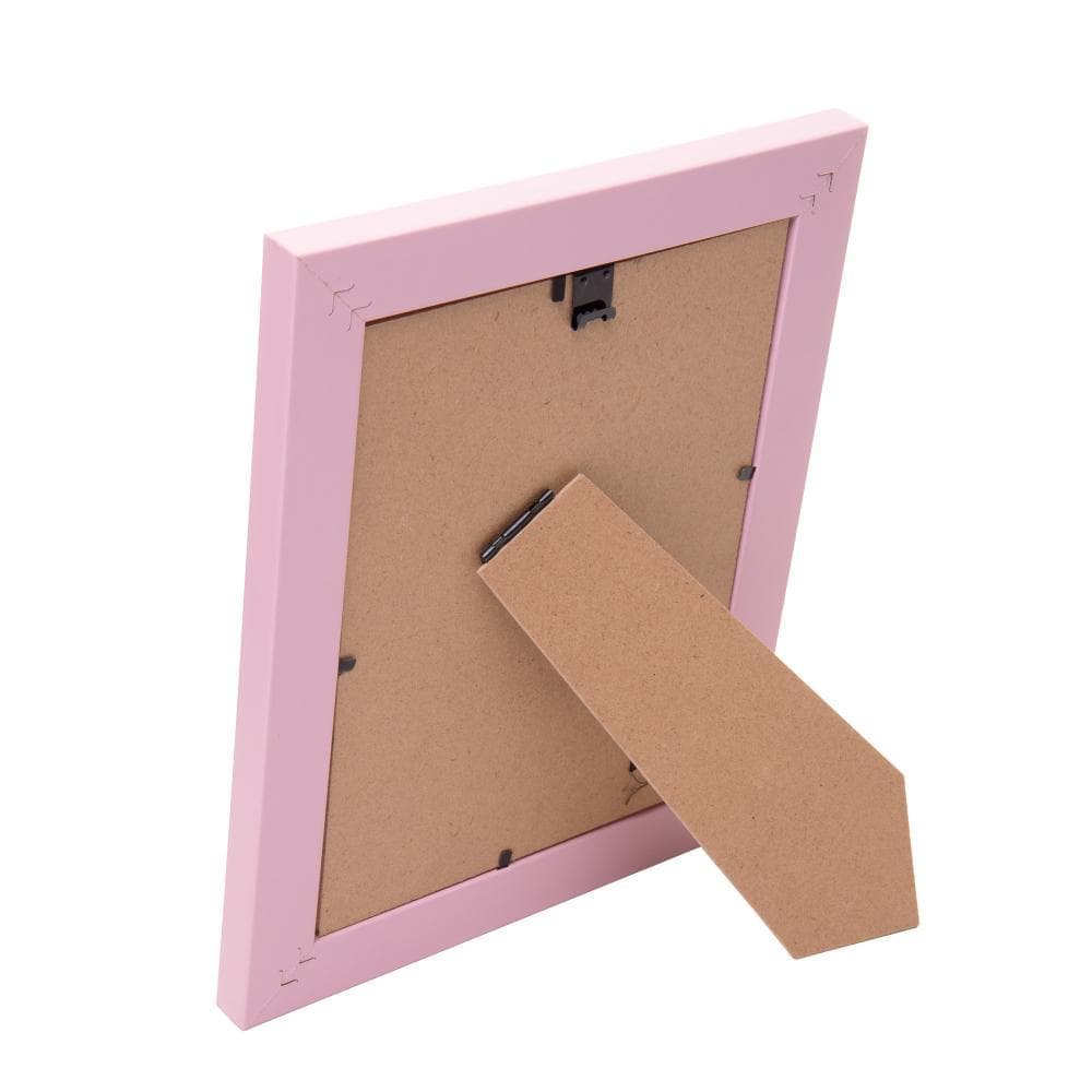 Porta-retrato trançado rústico rosa MDF 15cm x 20cm, interior vazio com fundo de papelão marrom