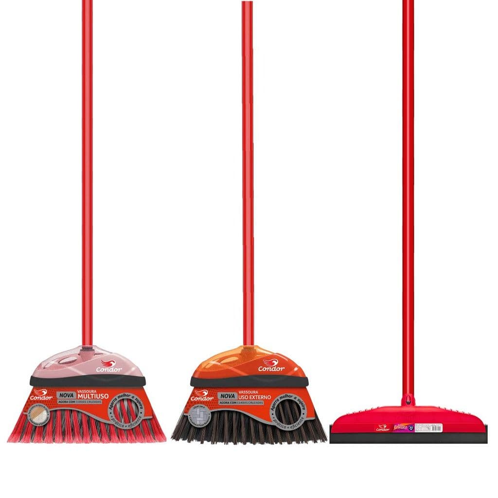 Kit Limpeza Completo 1 Vassoura Varre Fácil 1 Vassoura Piaçava Externa 1 Rodo 30cm Qualidade Condor