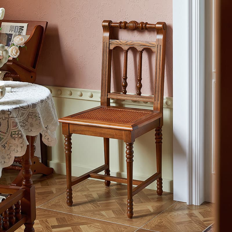 Retro madeira maciça Rattan cadeira de jantar superior Design portátil oco arco encosto carro contas de madeira pé estil