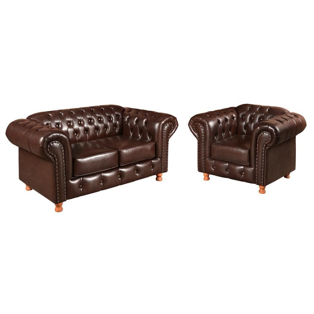 Sofá 2 Lugares Luis Xv E poltrona Chesterfield Capitone Vintage Retro