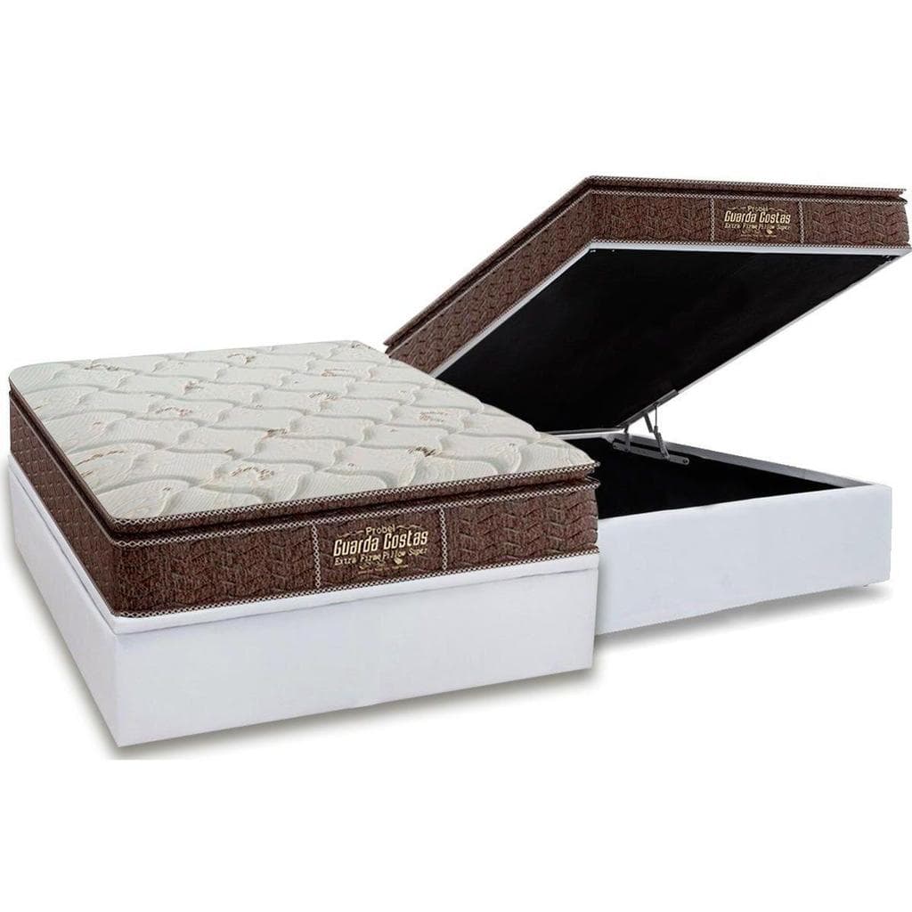 Cama Box Baú Casal: Colchão Ortopédico Probel Guarda Costas Extra Firme + Base CRC Courano White(138x188)