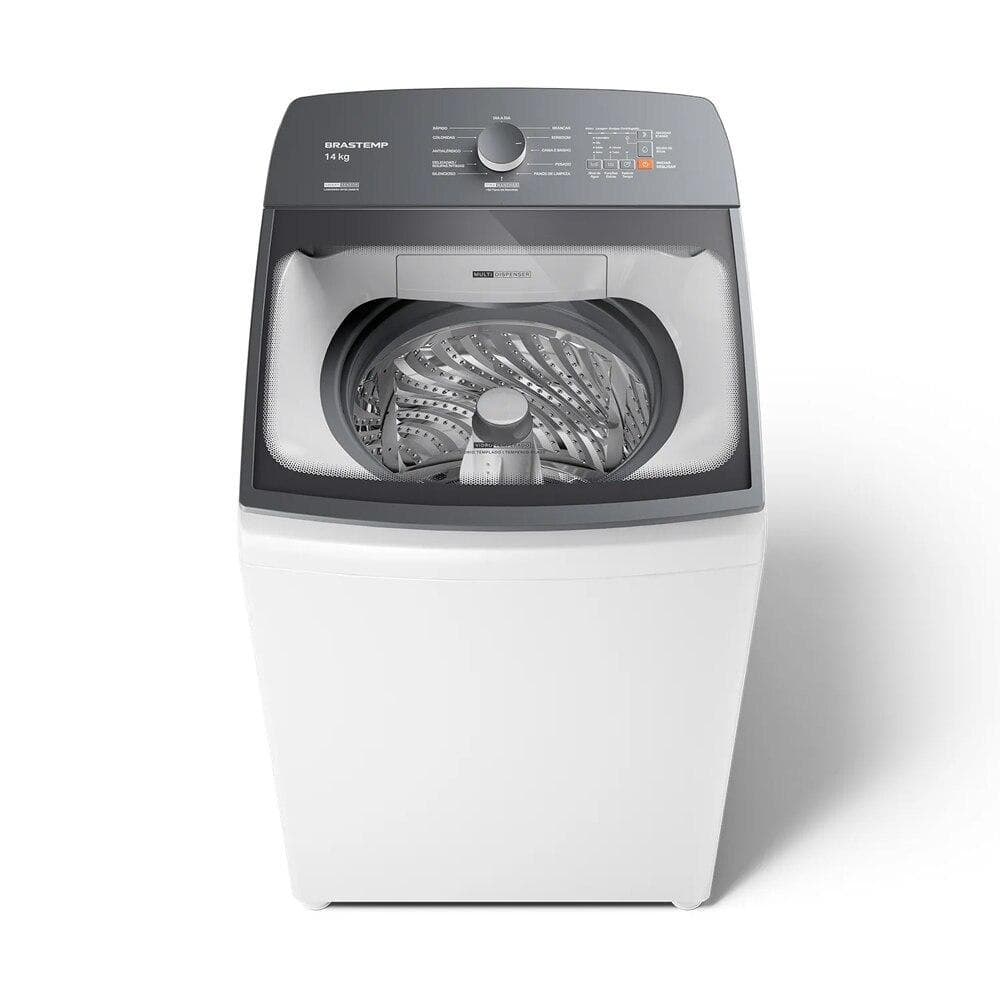 Maquina de lavar roupas Brastemp BWJ14AB 14 Kg branca frontal com porta aberta