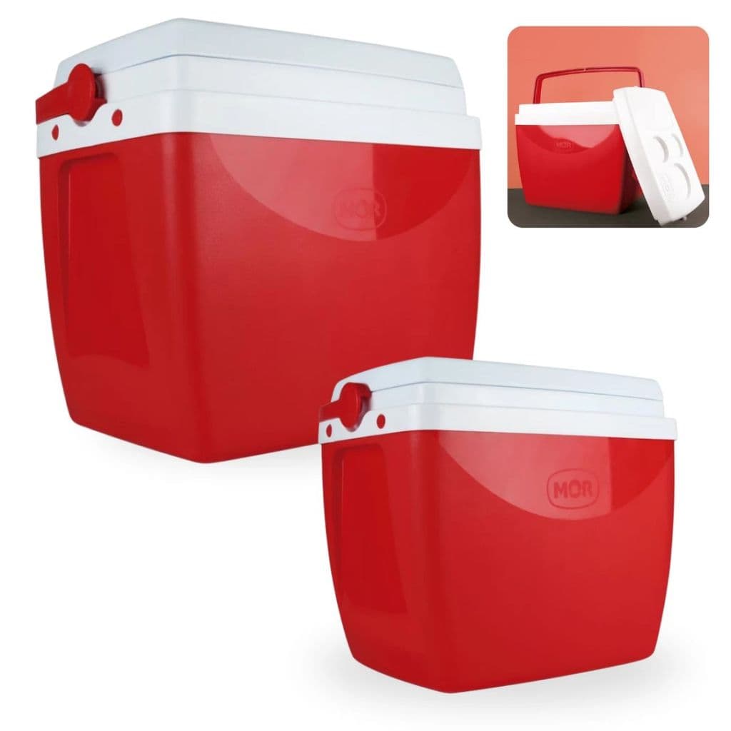 Kit Caixas Térmicas Vermelhas Mor 18 Litros e 26 Litros Cooler com Alça Praia Pesca Camping Passeio