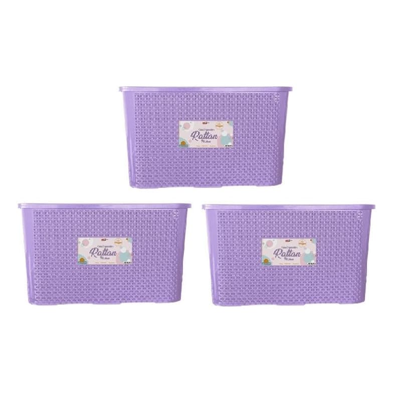 Kit 3 Caixas 70 Litros Rattan Organizadora Premium Grande