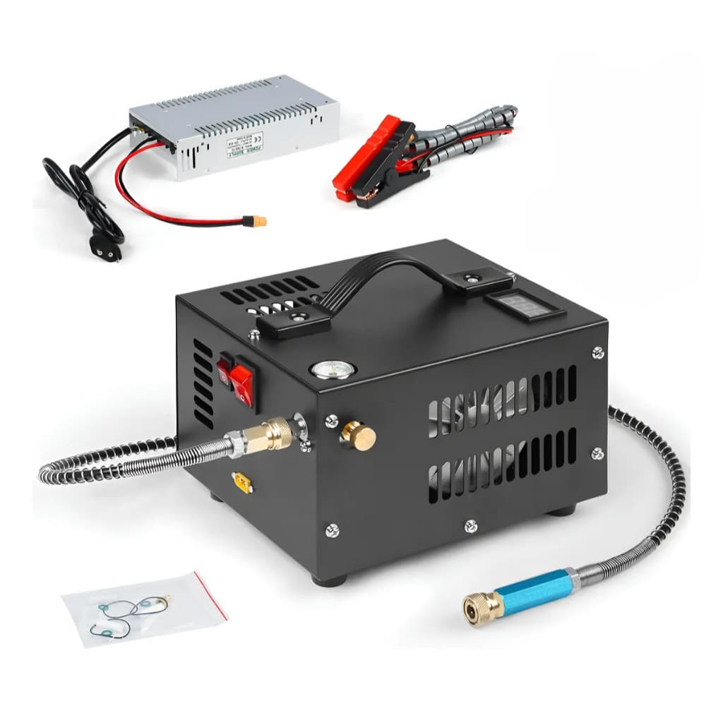 Compressor PCP Alta Pressão 300bar - 12V/220V com Fonte Bivolt Profissional com acessórios