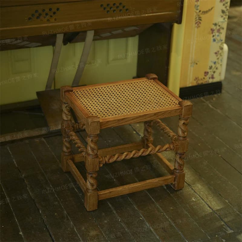 Nanyang estilo Retro madeira maciça rattan baixo fezes respirável superfície de rattan almofada de assento estilo Mediev
