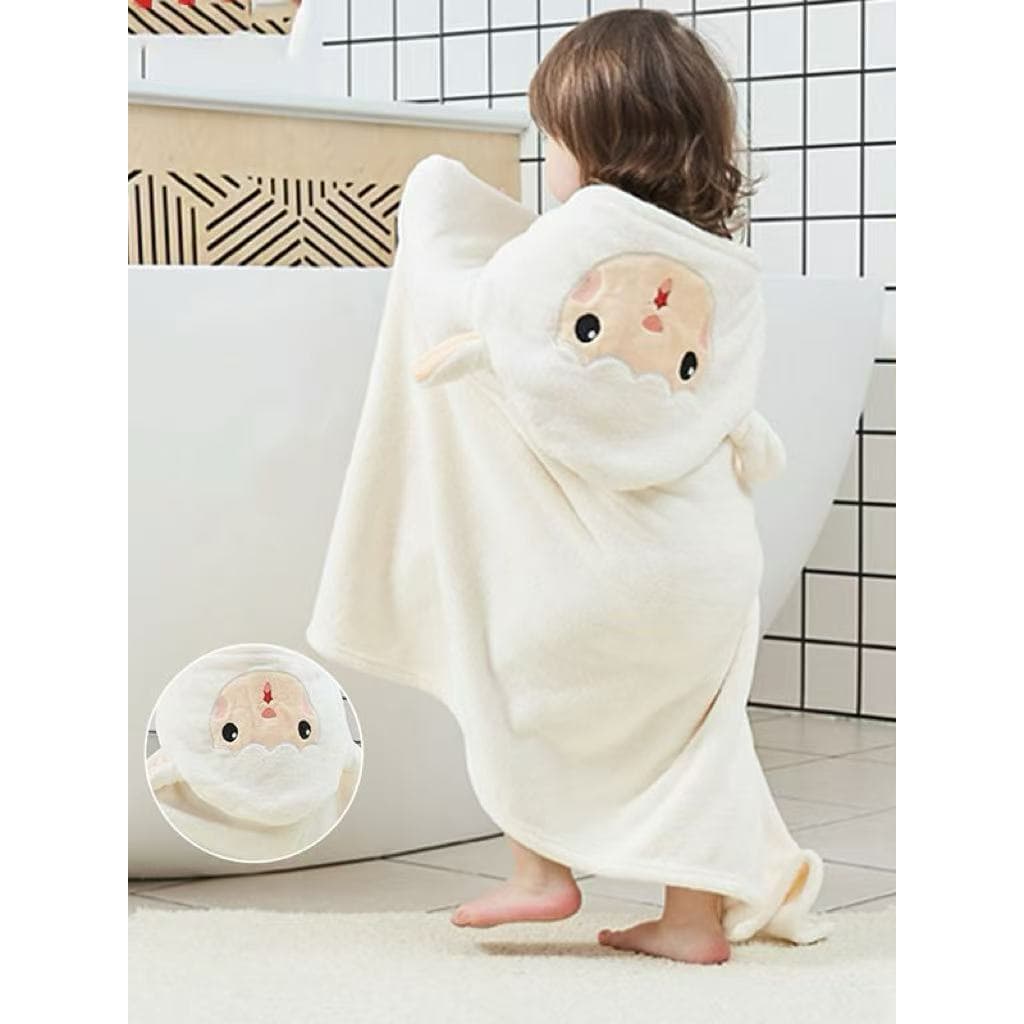 Roupão de banho infantil com capuz e personagem desenhada, cor branca