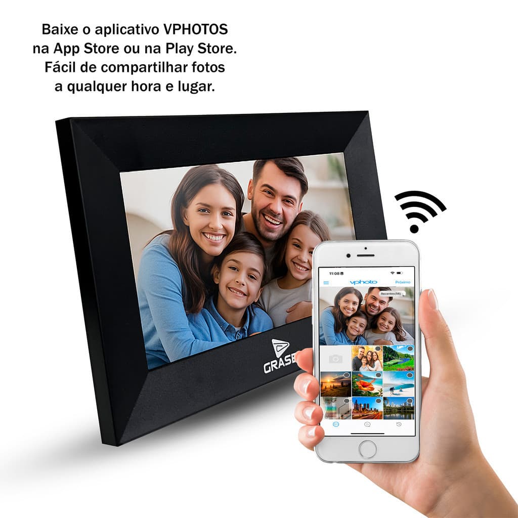 Porta retrato digital 7 polegadas IPS WiFi com foto de família sorridente