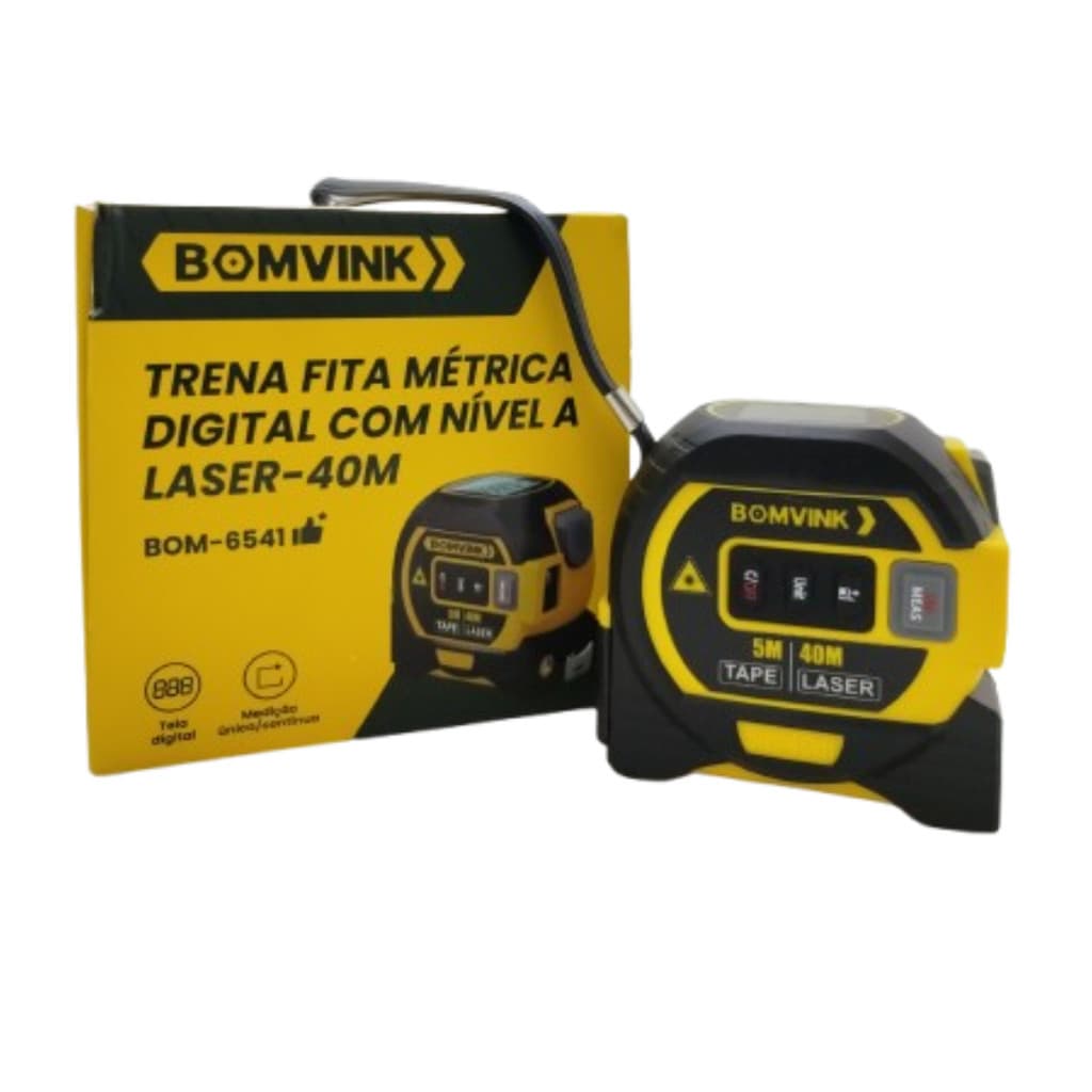 Trena Digital a Laser Bomvink BOM-6541 40m com Nível e Fita Métrica 5m