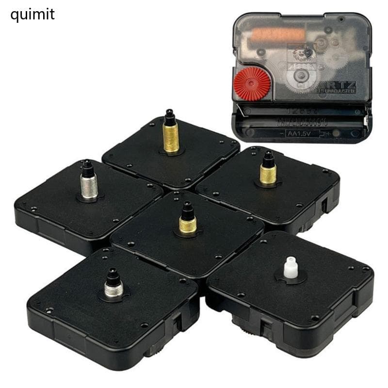 Kits de mecanismos de relógios Quim com eixos longos e silenciosos, seis peças pretas com terminais dourados