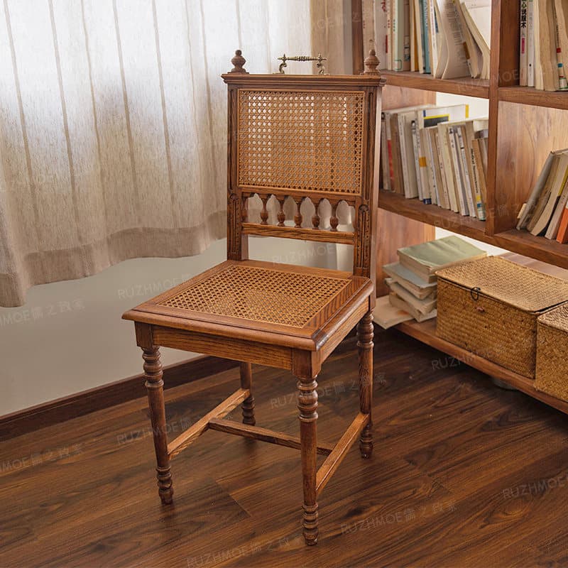 Nanyang estilo madeira maciça rattan cadeira de jantar alça bronze rattan malha assento carro coluna madeira entrada dom