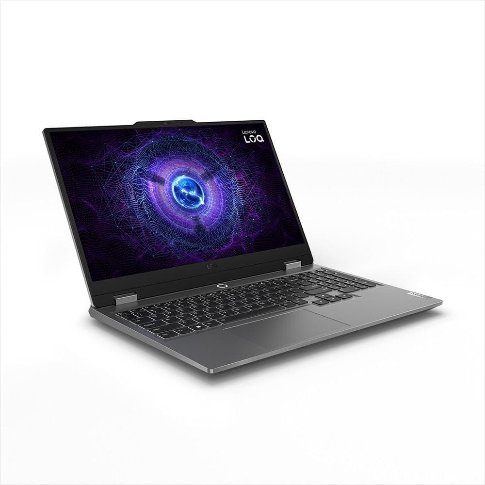 Notebook gamer Lenovo LOQ aberto com tela mostrando buraco negro
