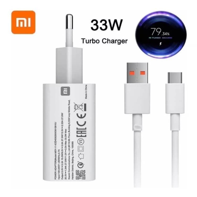 Carregador Turbo Xiaomi 33w Para Poco X3 pro X4 X5 Poco F2 pro F3 F4 Redmi note 9s 9 pro Note 10 11 Xiaomi Mi 9 Mi 10