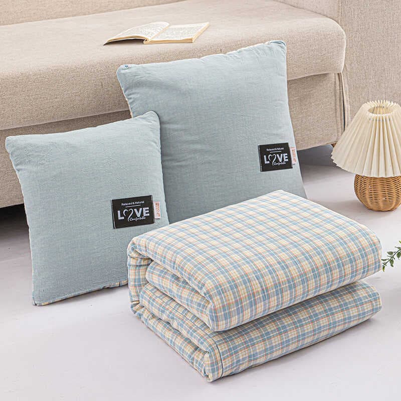 Travesseiro de algodão colcha dupla utilização ar condicionado cobertor cochilo escritório travesseiro colcha carro trav