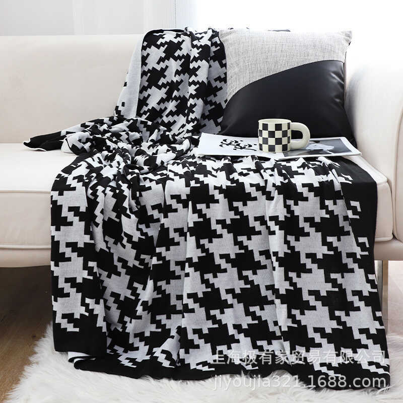 Estilo nórdico grande Houndstooth malha cobertor decorativo moderno simples quarto cobertor de ar condicionado sala esta