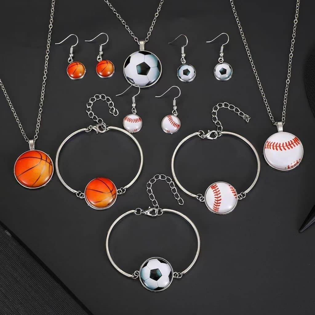Acessórios pulseira de futebol colar de basquete jóias redondas terno de três peças moda feminina acessórios de estilo e